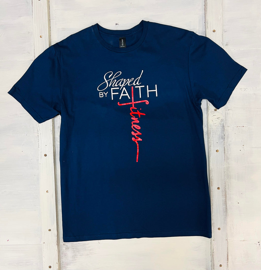 Shaped by Faith Fitness Logo Blue Tee