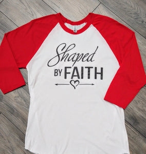 Shaped By Faith Heart and Arrow Baseball Sleeve Shirt